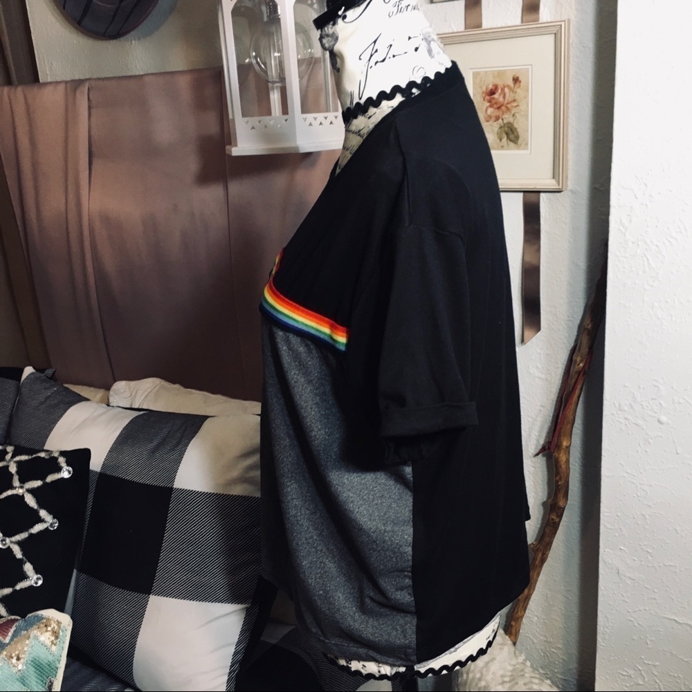 Hot Kiss rainbow 🌈 striped rolled sleeve top - Picture 4 of 7
